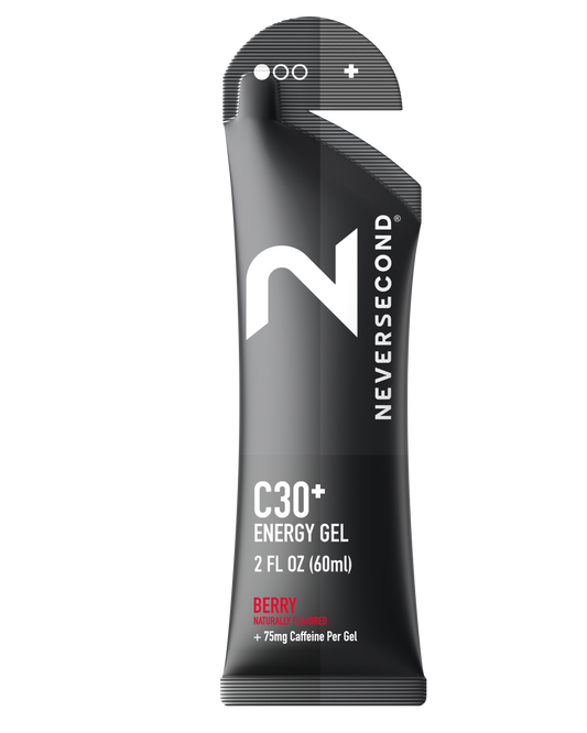 NeverSecond C30+ Energy Gel packaging on a white background