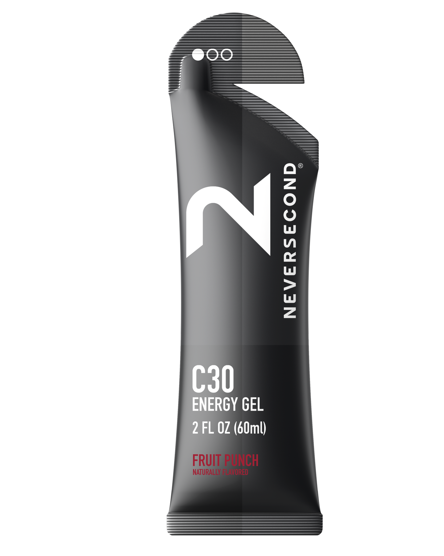 Never Second C30 Energy Gel packaging on a white background