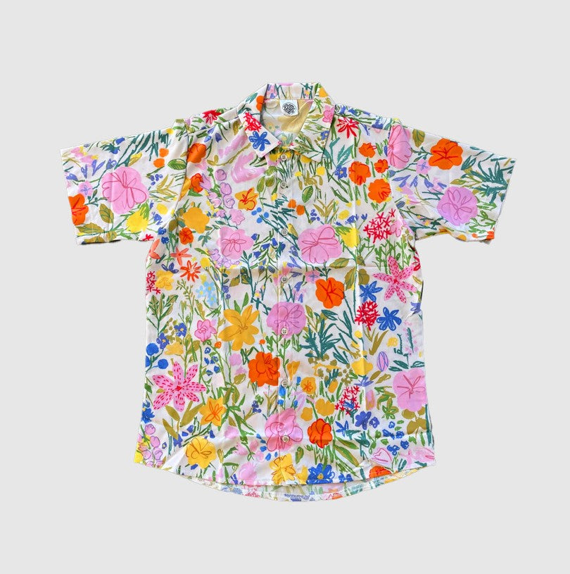 Stylish Cassiopeia Wildflower Resort Shirt combines breathability and comfort for cycling and casual wear.
