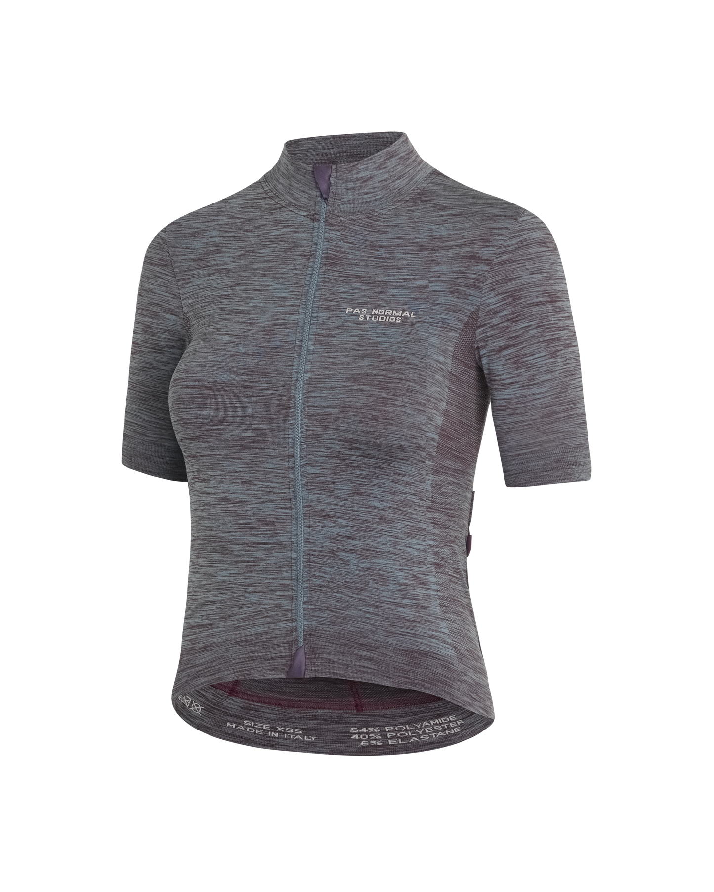 Image showcasing the distinct melange effect of the sustainably dyed fibres in the Dusty Blue jersey, adding a unique appearance to its functionality, available on Cassiopeia US.
