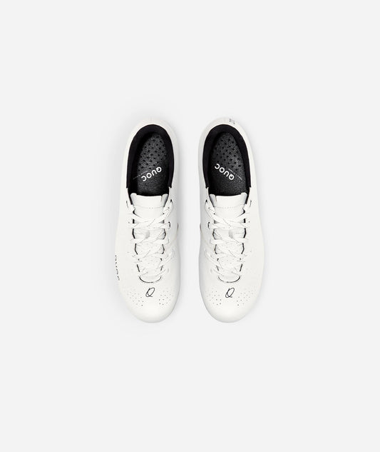 White Escape Road Lace shoes designed for comfort and performance, combining a dial shoe's technology with a classic laced style.
