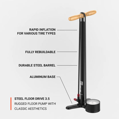 Lezyne Steel Floor Drive Floor Pump with 3.5" Gauge Black