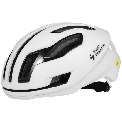 White cycling helmet with black accents on a transparent background