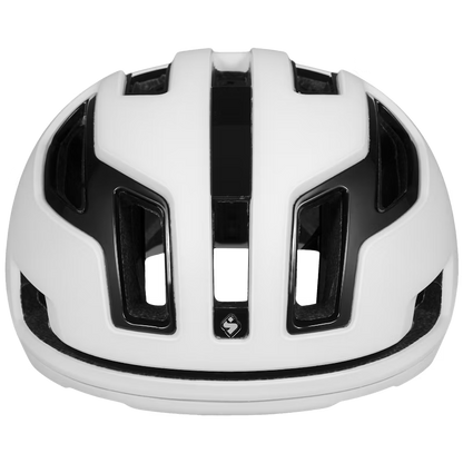 White helmet with black accents on a transparent background