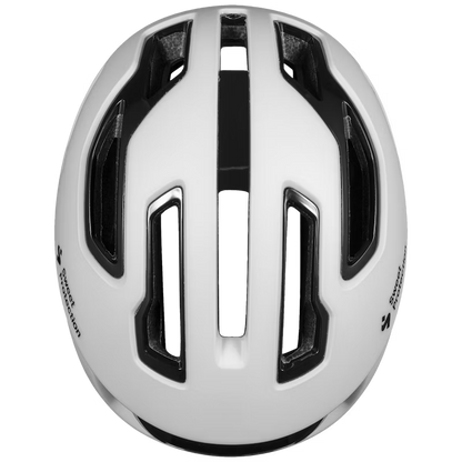 White helmet with black accents on a transparent background