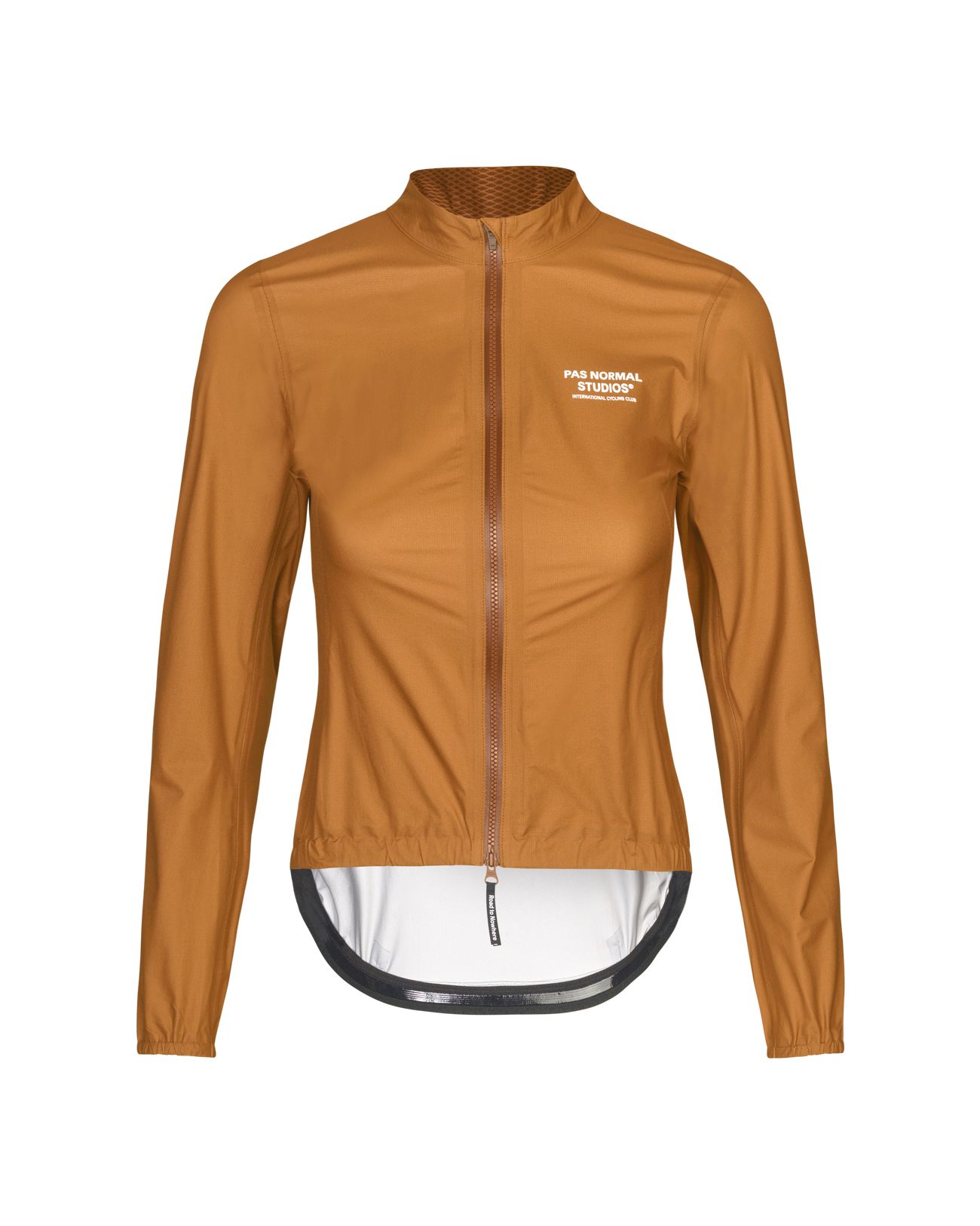 Front view of Women's Mechanism Rain Jacket Burned Orange showcasing its sleek design
