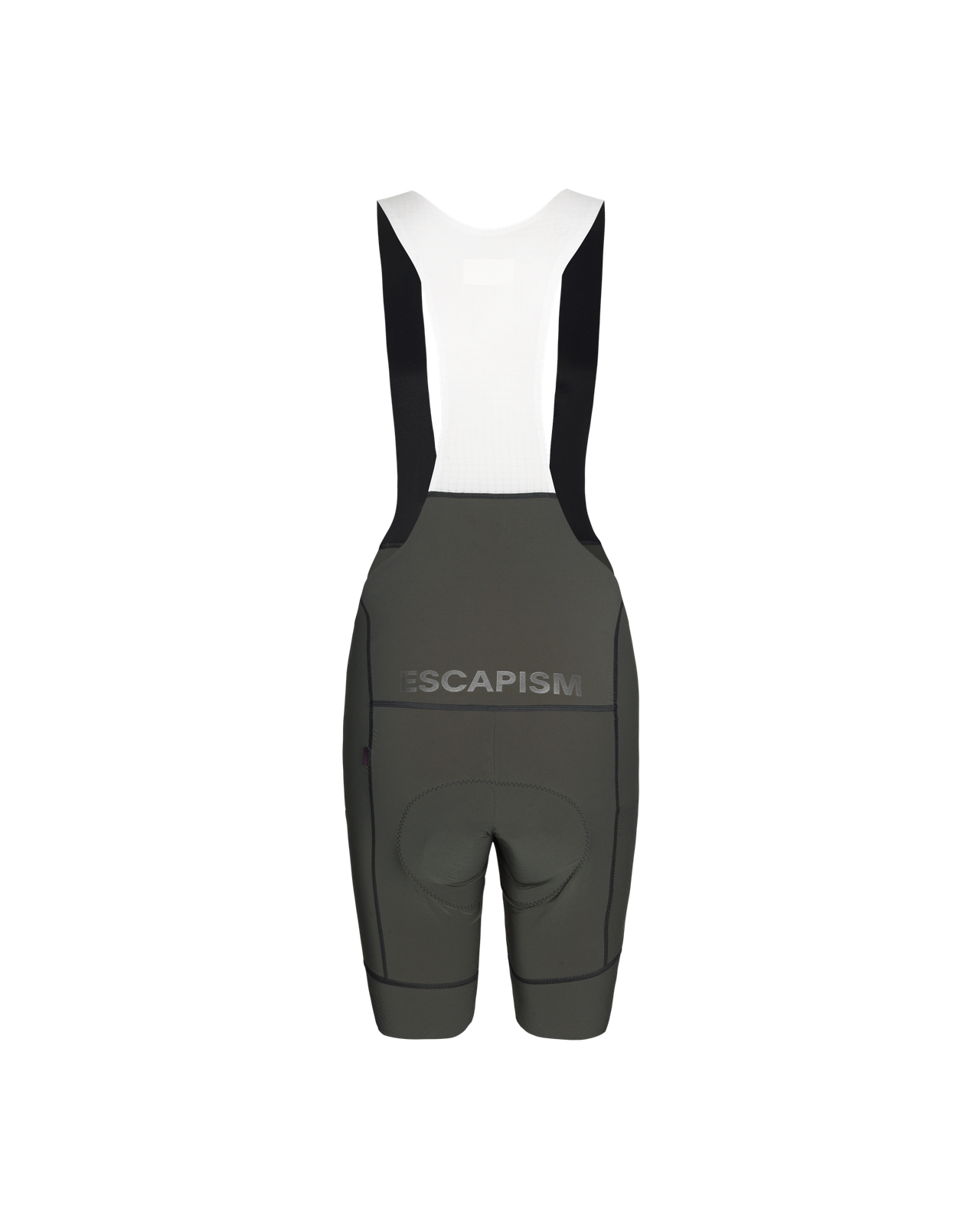Women's Escapism Light Bibs in gray and white, designed for cycling, featuring the brand name 'Escapism' on the leg area.
