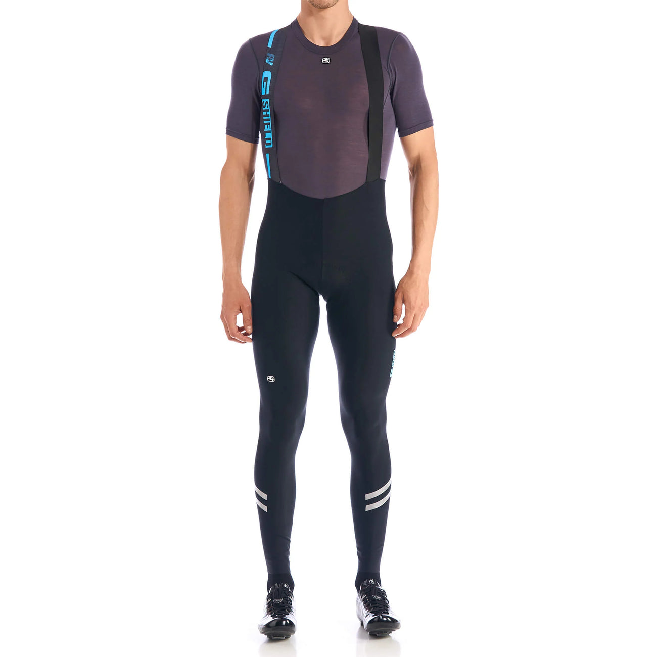 G-Shield Thermal Bib Tight for men in Black, windproof and fleece-lined cycling tights available at Cassiopeia US