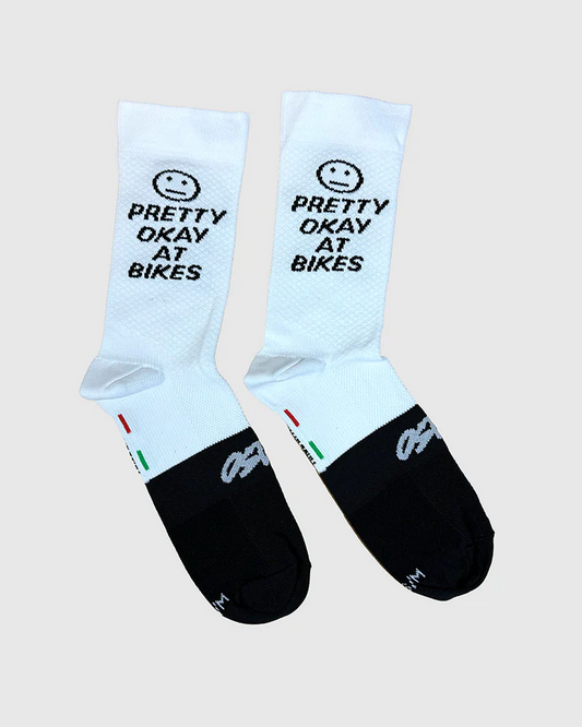 Pretty Okay At Bikes Socks - White