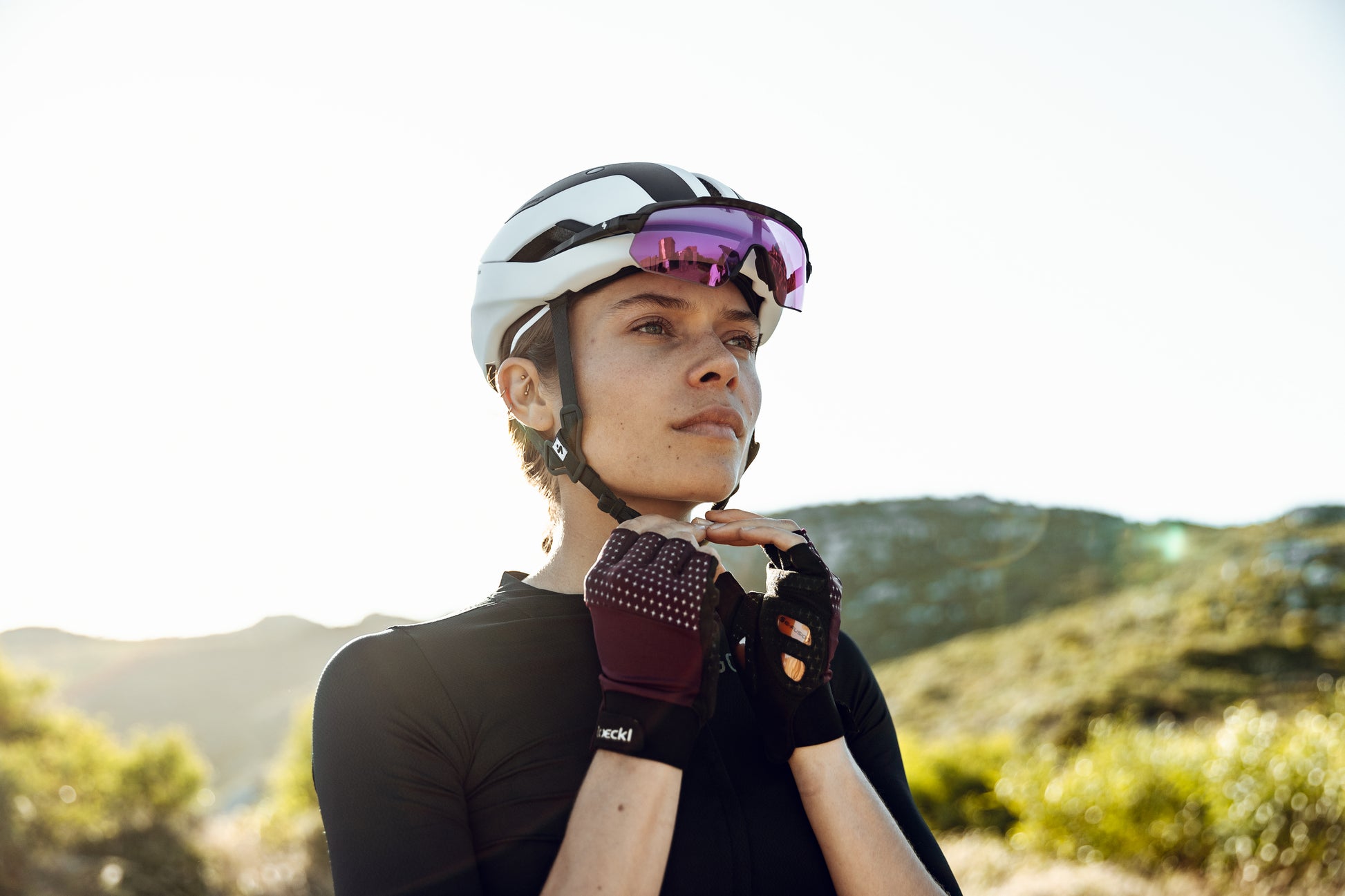 Shinobi sunglasses for cyclist providing 100% UV protection and superior visual clarity while riding.
